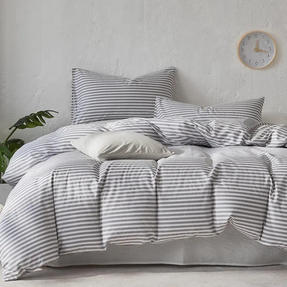 JELLYMONI 100% Cotton Printed Striped Cal King Duvet Cover Set, Grey