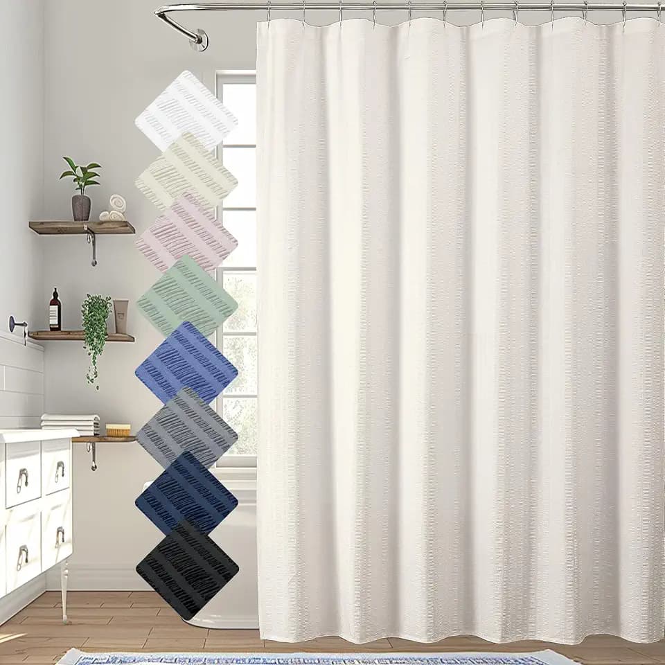 Aiyufeng Extra Long Cream Shower Curtain 96 Inch Long, Embossed Texture Fabric Bathroom Shower Curtain, Large Hotel Bath Curtain with 12 Holes, 72x96