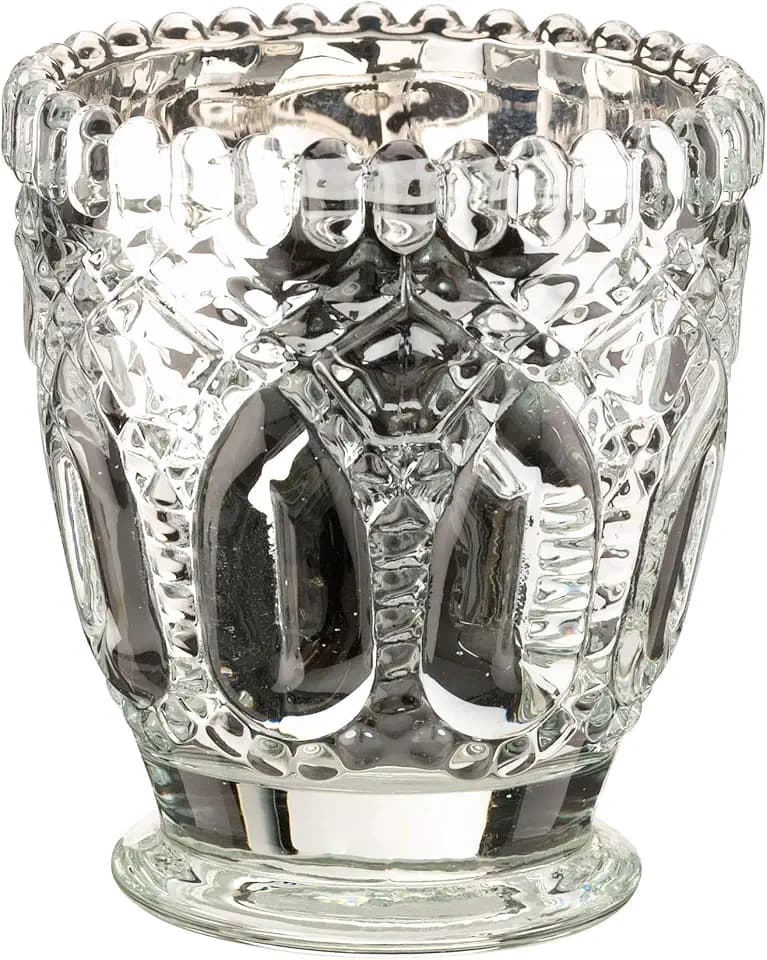 Lillian Rose Silver Metallic Cut Glass Votive or Tea light Candle Holders Set of 6, 2.75"x2.75"x3",CA950 S