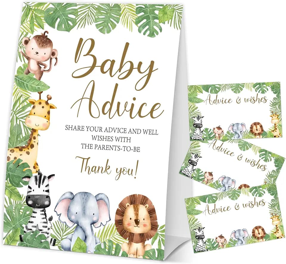Woodland Baby in Bloom Baby Advice Cards for the Parents-to-Be, Jungle Animals Baby Shower Decorations Favors, Gender Neutral Party Supplies, 1 Sign & 50 Cards-B13