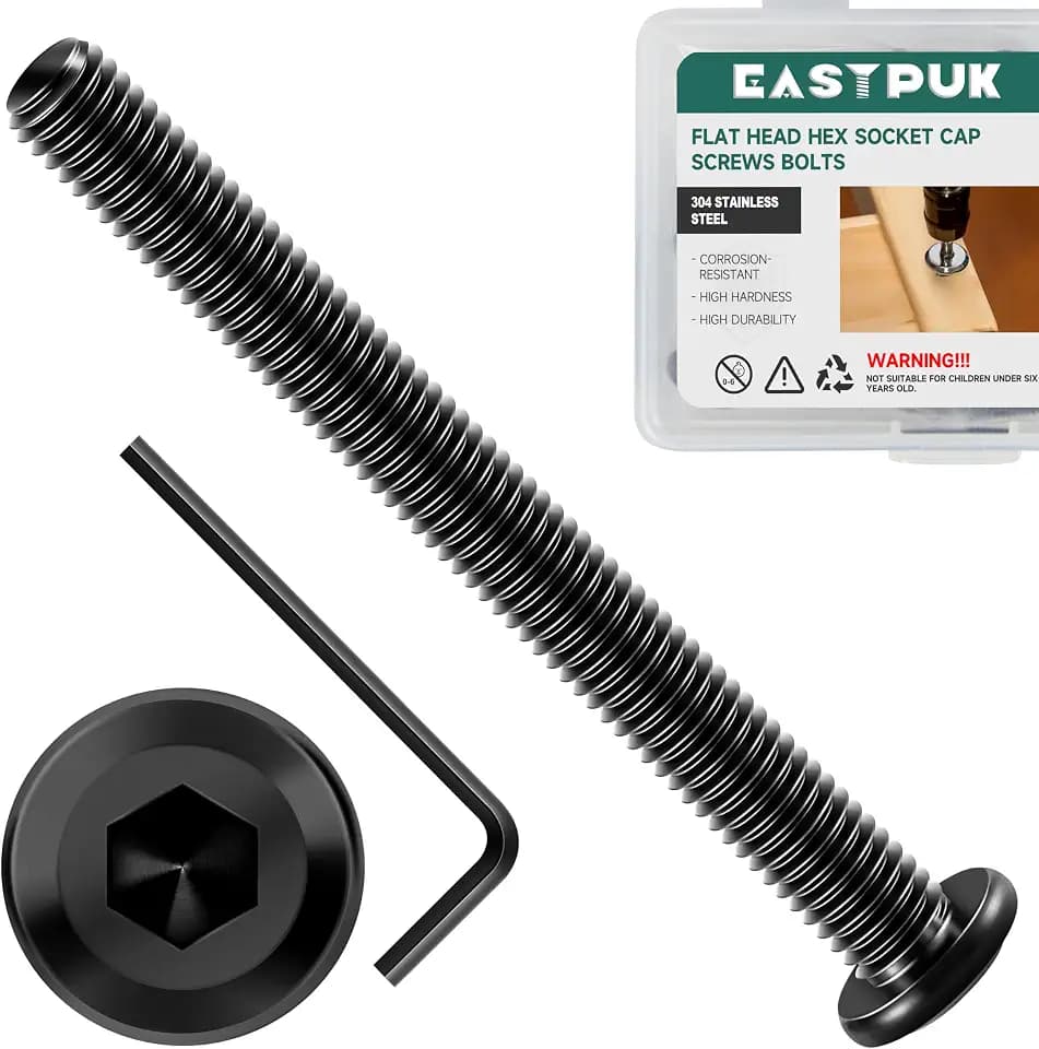 20Pcs M8-1.25 x 80mm Flat Head Socket Cap Screws Bolts 304 Stainless Steel Black Zinc Plated Furniture Bolts, Fully Threaded M8 Bolt with Hex Spanner
