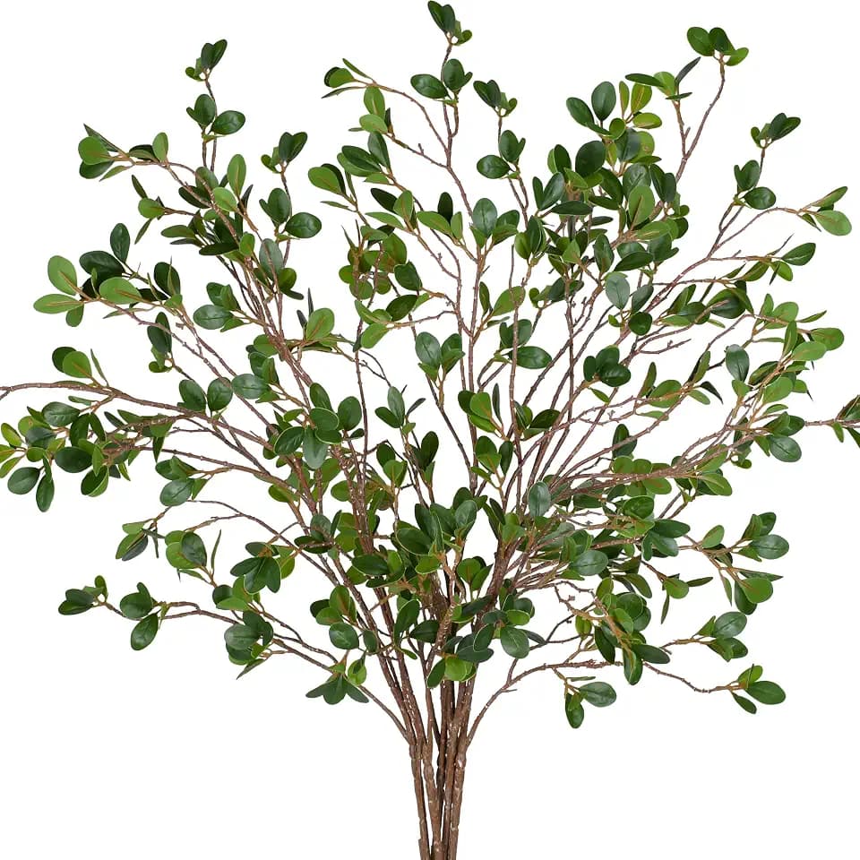 5Pcs 43.3Inch Artificial Ficus Stems, Fake Ficus Twig Plants Faux Green Leaf Spray Branch Greenery for Vase Filler Home Wedding Garden Table Decor