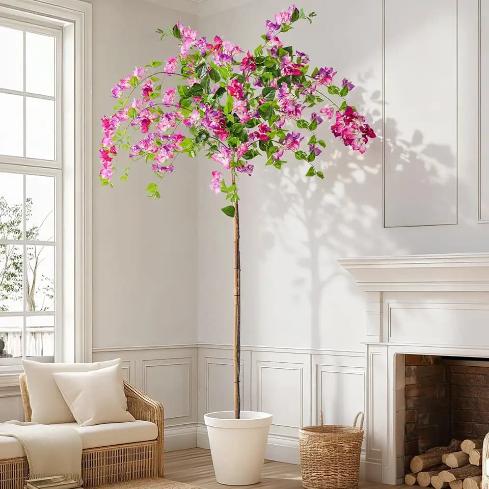 Erimda 7.2FT Artificial Bougainvillea Tree Artificial Tree Tall Potted Fake Bougainvillea Trees for Outdoor Indoor Lifelike Potted Faux Plants with Wood Trunk and Flowers Office Wedding Home Decor