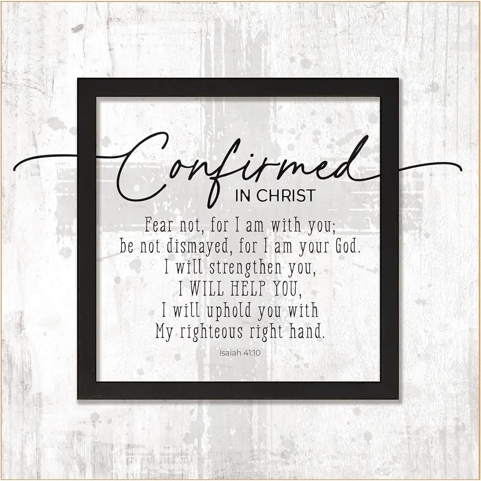 DEXSA Confirmed In Christ Wood Plaque Wall Art 6 x 6.125 | Made in the USA | Wonderful Gift | Inspirational Sentiment | Metal Hanger and Easel on Back | Self-Standing or Wall Hanging
