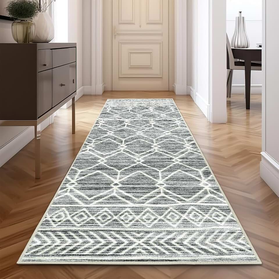 jinchan 3x10 Runner Moroccan Geometric Washable Area Rug, Grey