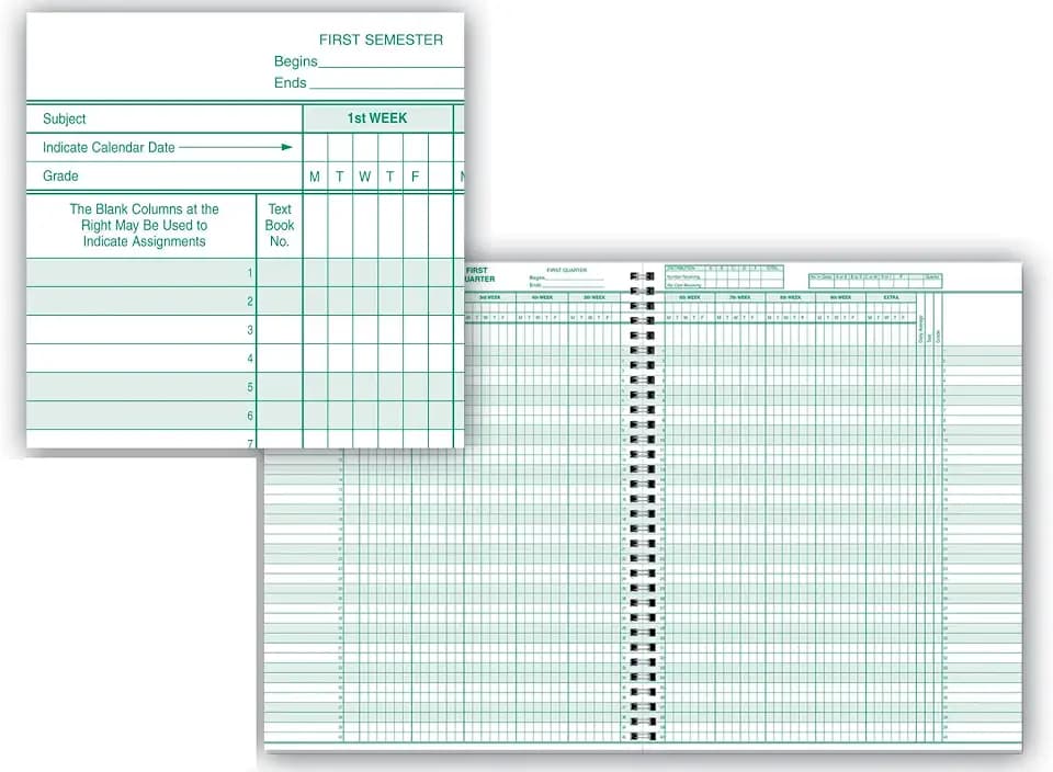 Hammond & Stephens Class Record Book, 40 Students and 8 Subjects, 9/10 Week