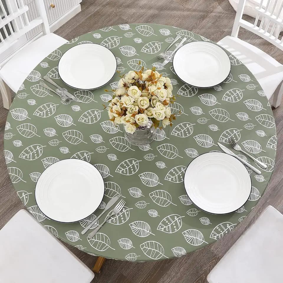 Walrus Round Vinyl Fitted Tablecloth with Flannel Backing Elastic Edge Design Table Cover Waterproof Oil-Proof PVC Table Cloth Stain-Resistant Best for 37"-44" Round