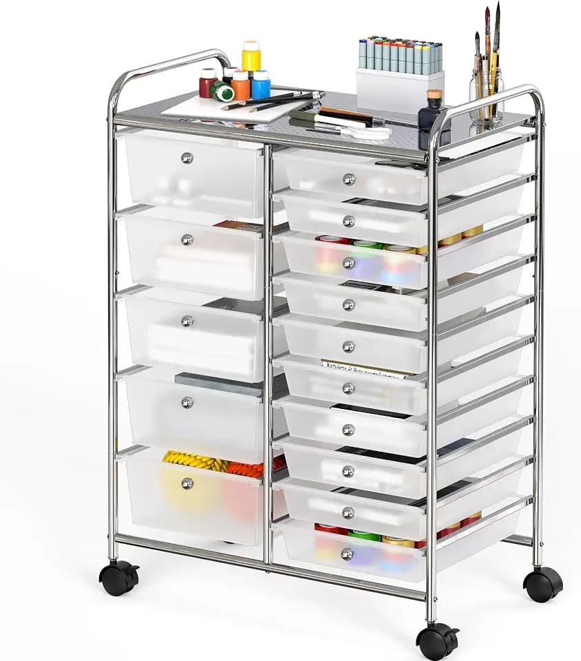 Simple Houseware 15 Drawers Rolling Utility Cart Art Craft Storage, Chrome