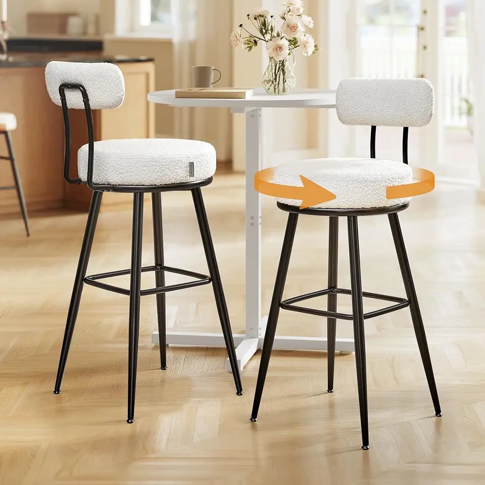 VASAGLE 360° Swivel Bar Stools Set of 2, Boucle Fabric, Bar Height