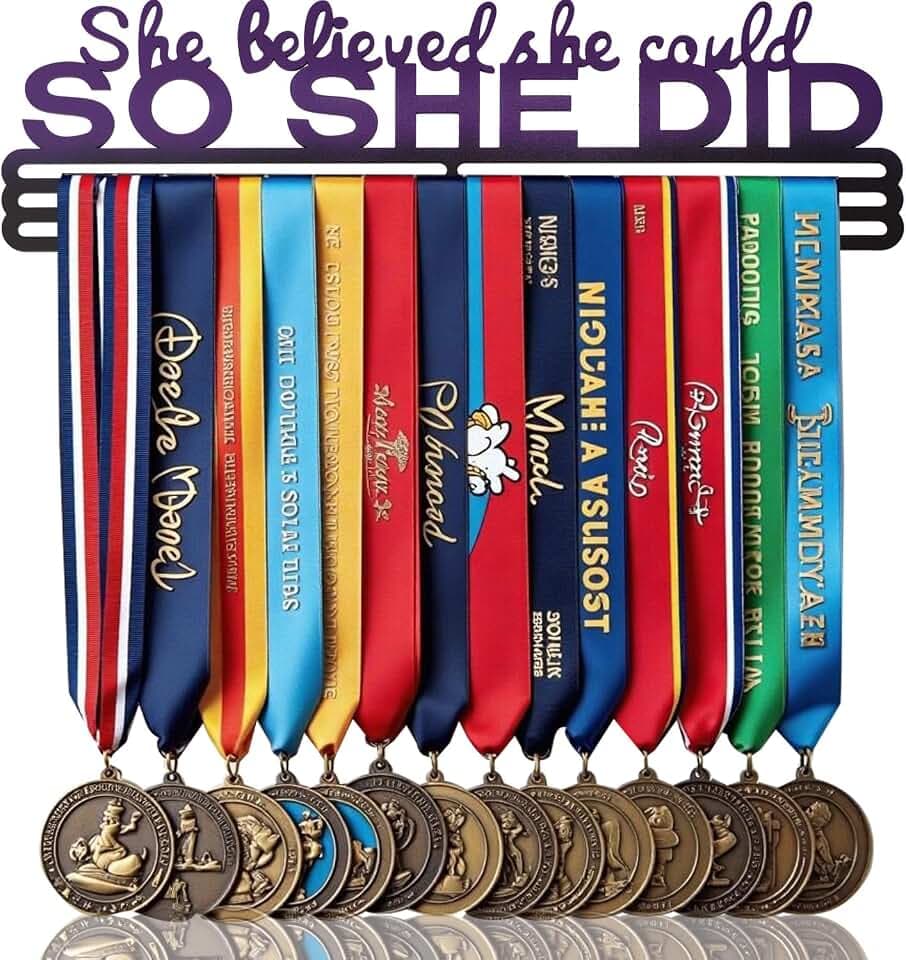 Medal Hanger Holder Display Wall Rack Frame Shelf in 16" Long-Medal Hanger Awards Ribbon Cheer,Gymnastics,Soccer,Softball