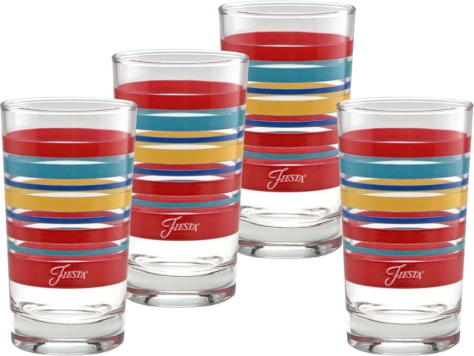 Culver Officially Licensed Fiesta Stripes 7-Ounce Juice Glass (Set of 4) (Vibrant Collection)