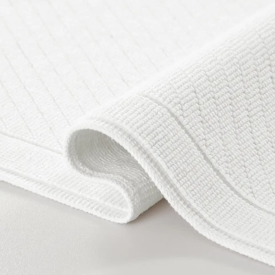 Arkwright 100% Cotton Bathroom Rug - High Absorbent Stylish Textured Woven Design Bath Mat, Slip Resistant Backing for Shower and Bathtub Floor, 20x32 in - White