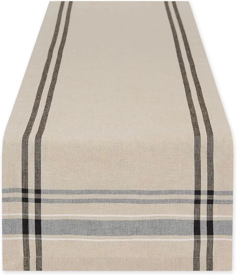 DII French Stripe Dining Table Collection Farmhouse Style Table Runner, 14x108 Inches, Taupe/Black