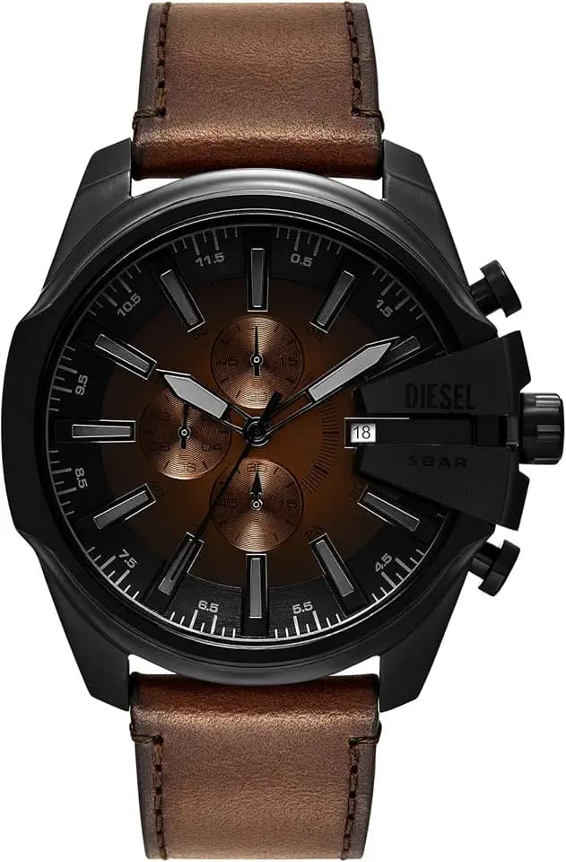 Diesel Men's Mega Chief Slim Chronograph Brown Leather Watch (Model: DZ4692)