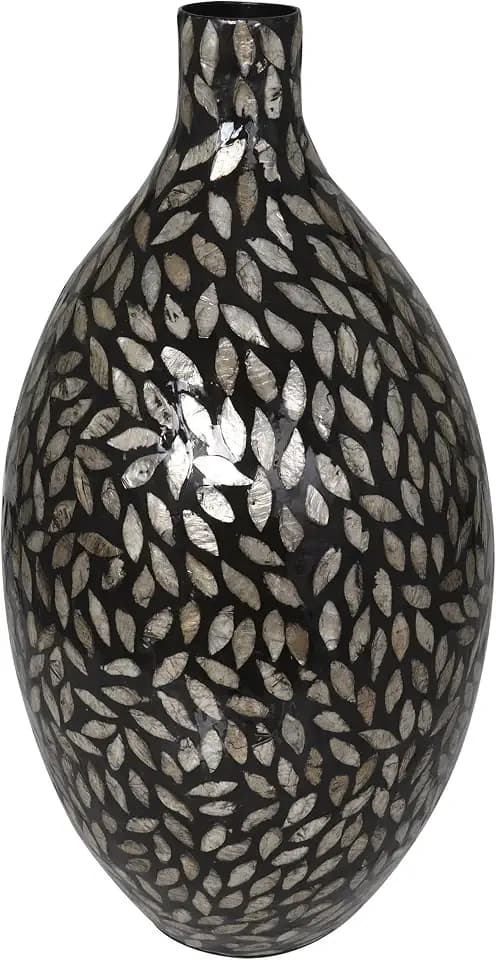 Deco 79 Mother of Pearl Shell Handmade Decorative Vase Mosaic Floral Inspired Centerpiece Vase, Flower Vase for Home Decoration 11" x 11" x 22", Black