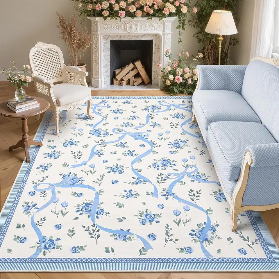 GarveeHome Blue and White Rugs for Bedroom Girls, 5x7 Rug for Living Room