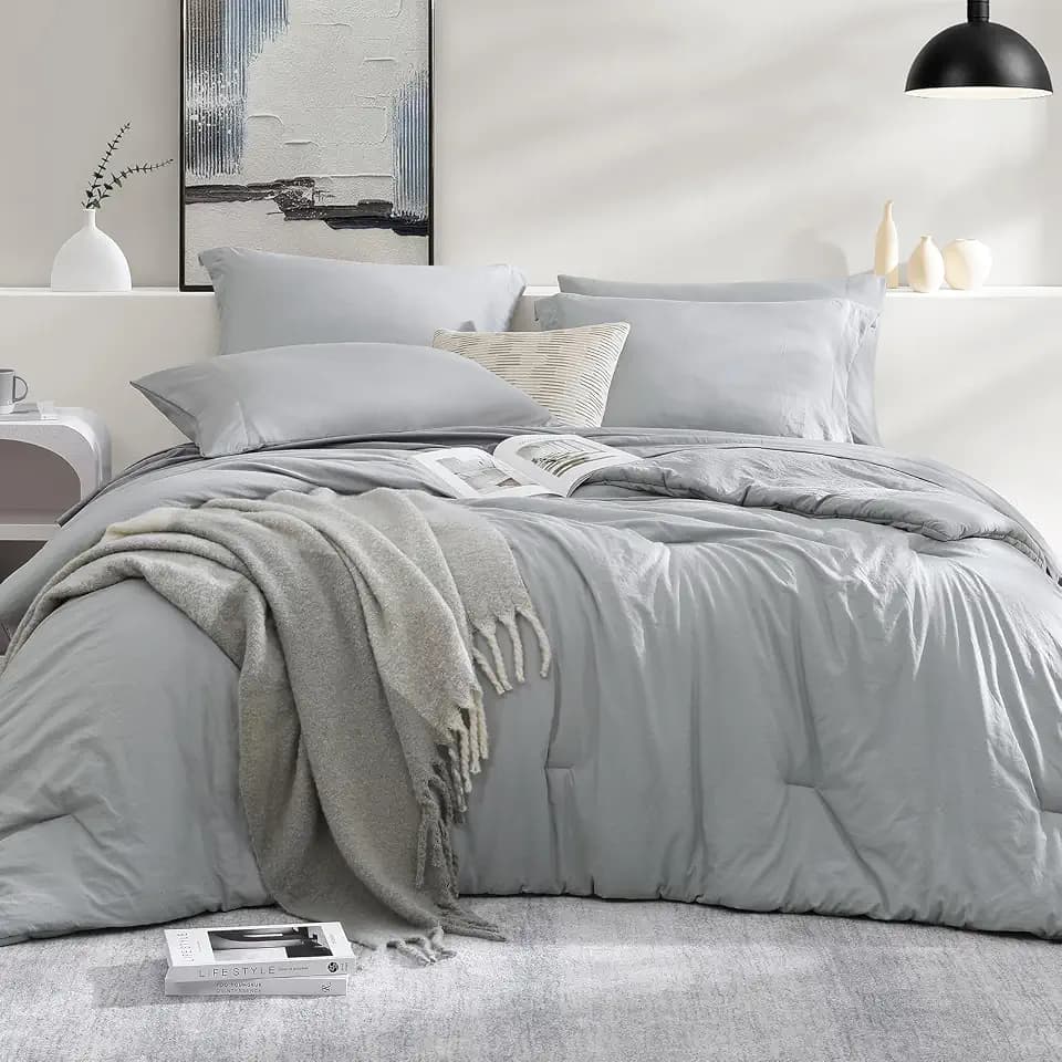 Queen Comforter Set-7 Pieces Soft Prewashed Bed in a Bag Queen Bedding Sets