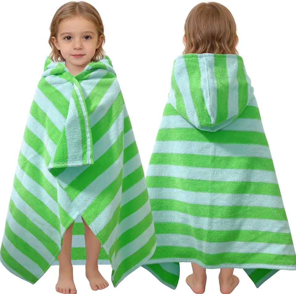 VOOVA & MOVAS Green Stripe Toddler Hooded Towel Age 0-3,100% Cotton,Comfort