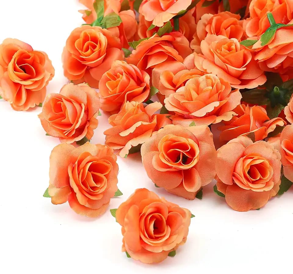 Mini Roses Artificial Flowers,100 Pcs Orange Small Fake Roses