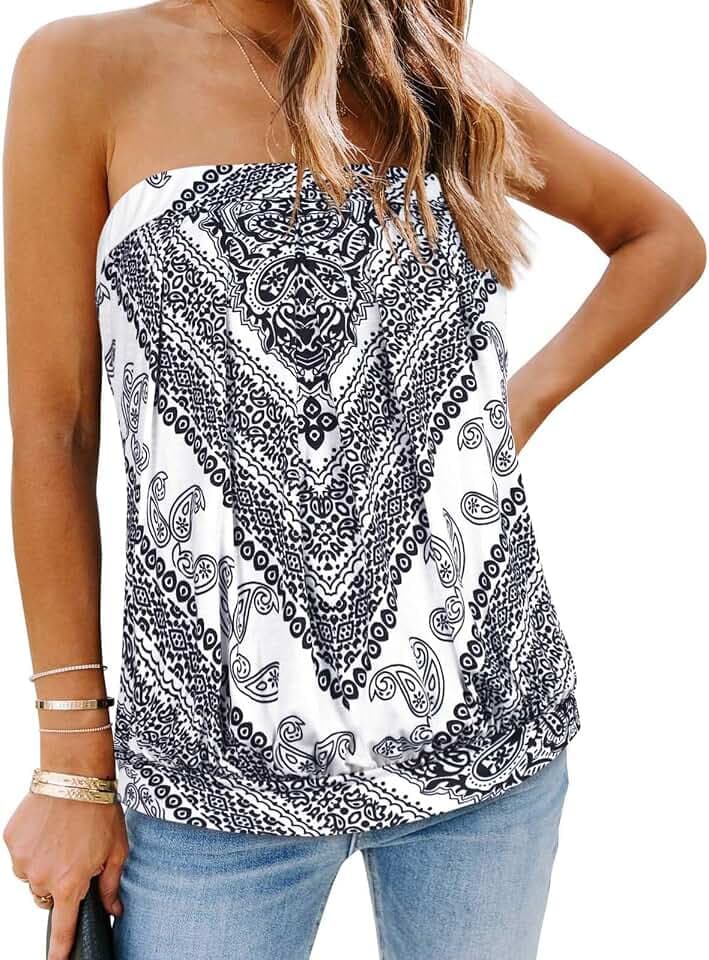 Women's Tube Tops Summer Casual Tank Strapless Off The Shoulder Tunic Shirt