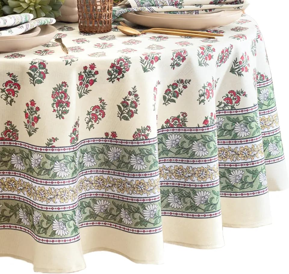 Nomad Harvest Block Print Round Tablecloth, Multicolor - 70" W x 70" L Round