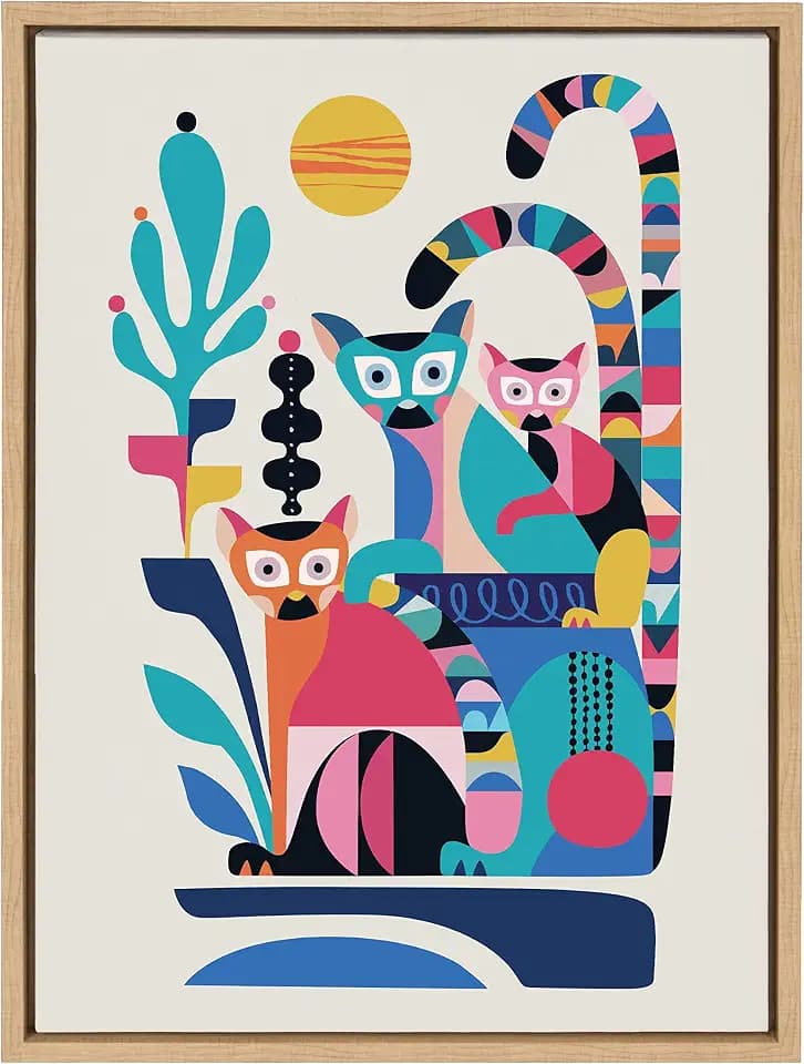 Kate and Laurel Sylvie Mid Century Modern Lemur Framed Canvas Wall Art by Rachel Lee of My Dream Wall, 18x24 Natural, Colorful Animal Art for Wall