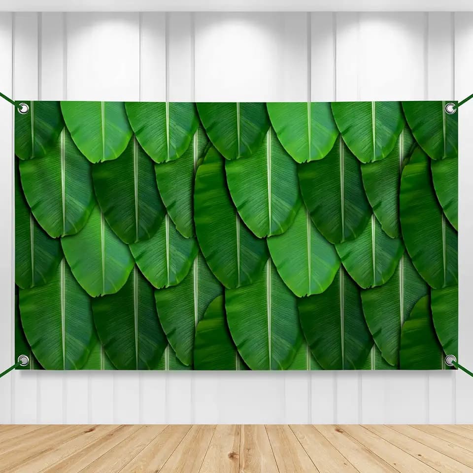 Indian Pooja Green Banana Leaf Banner Backdrop Decoration 8.5 x 5 Feet