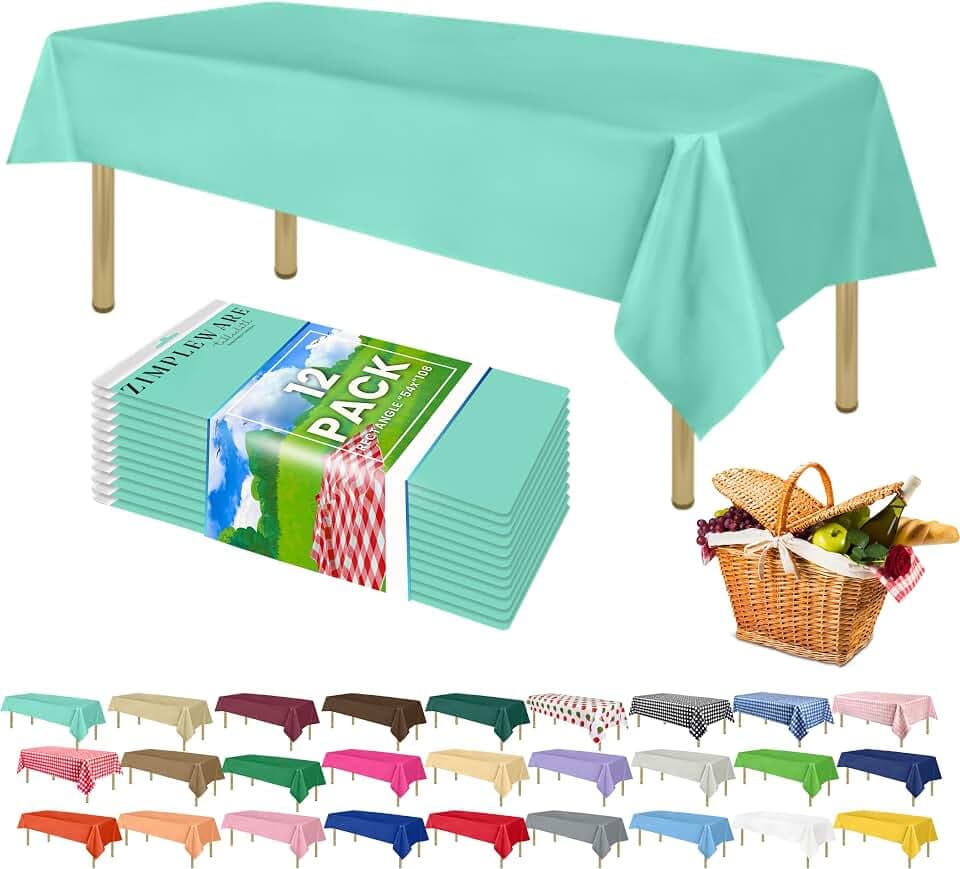 ZIMPLEWARE Premium Plastic Table Cloth Disposable 54" x 108" 12 Pack