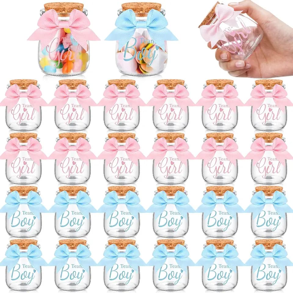 24Pcs Mini Baby Shower Bottles Party Favors, Pink & Blue, Team Girl & Boy