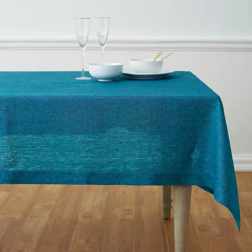 Solino Home 100% Pure Linen Tablecloth Teal Rectangular, Athena 60 x 120 in