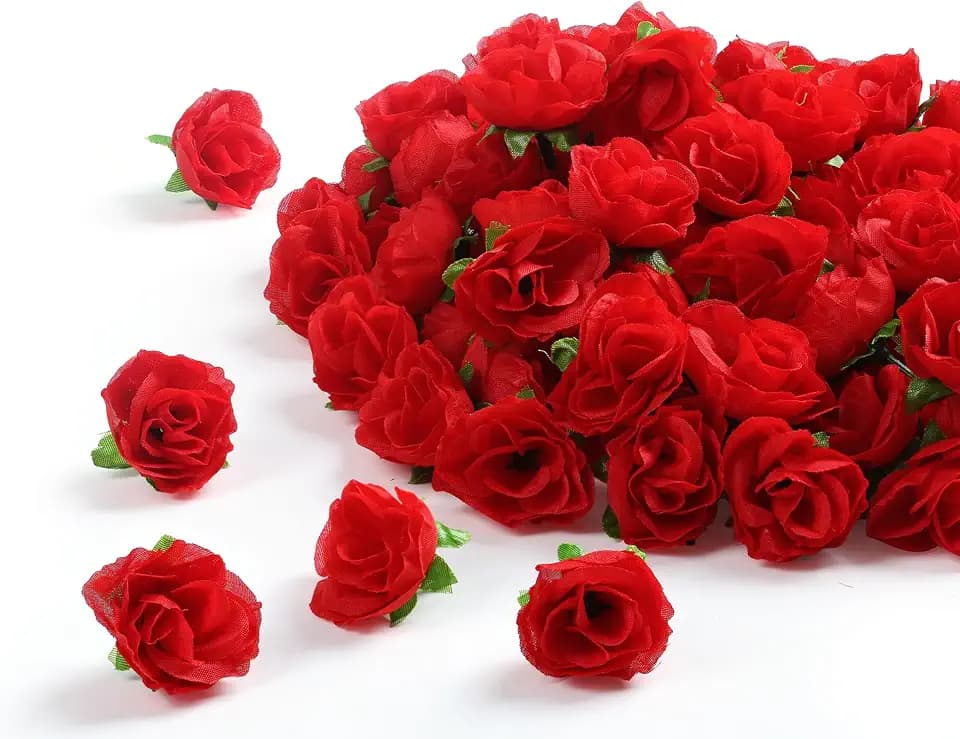 SITUMEIZI 100Pcs 1.3 Inches Mini Red Artificial Rose Heads for DIY