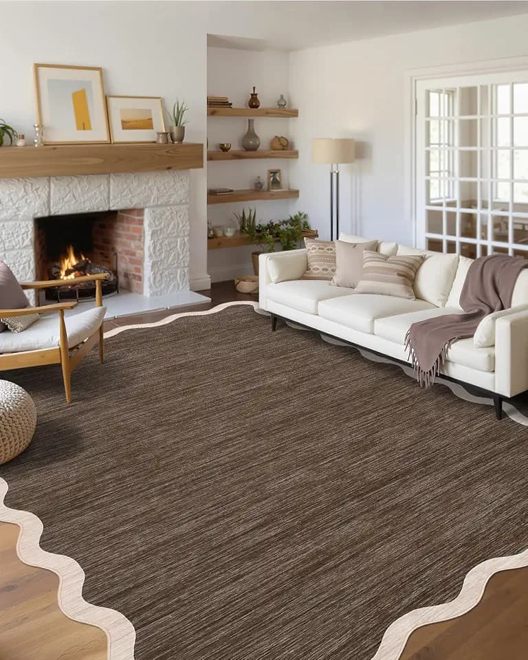 GarveeHome Scalloped Washable Area Rug 8 x 10 Rug for Living Room Non Slip