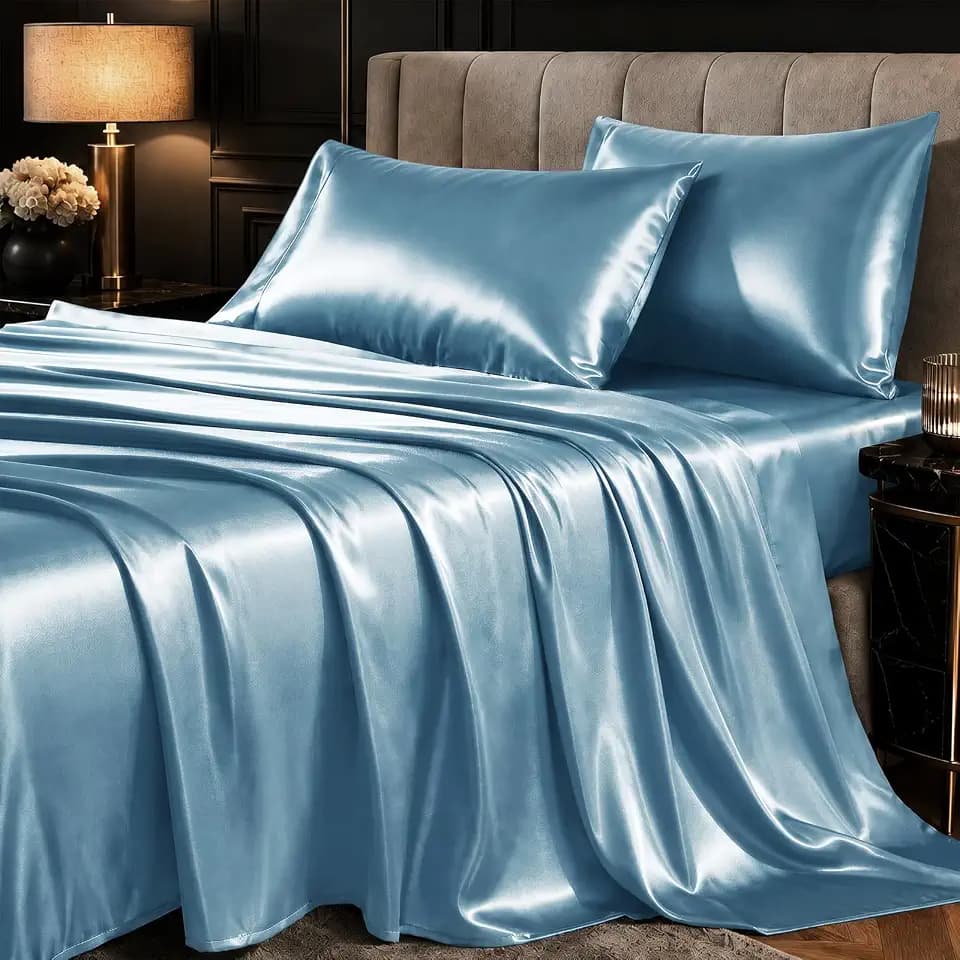 CozyLux Satin Sheets King, 4-Piece 14-Inch Deep Pocket Sheet Set