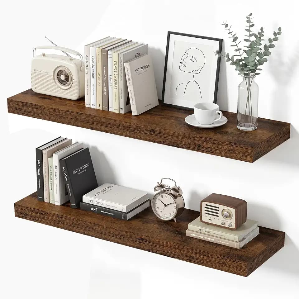 Floating Shelves for Wall, 24 Inch Wall Mounted Storage and Display for Living Room, Bedroom, Kitchen, Bathroom Set of 2 Rustic Brown