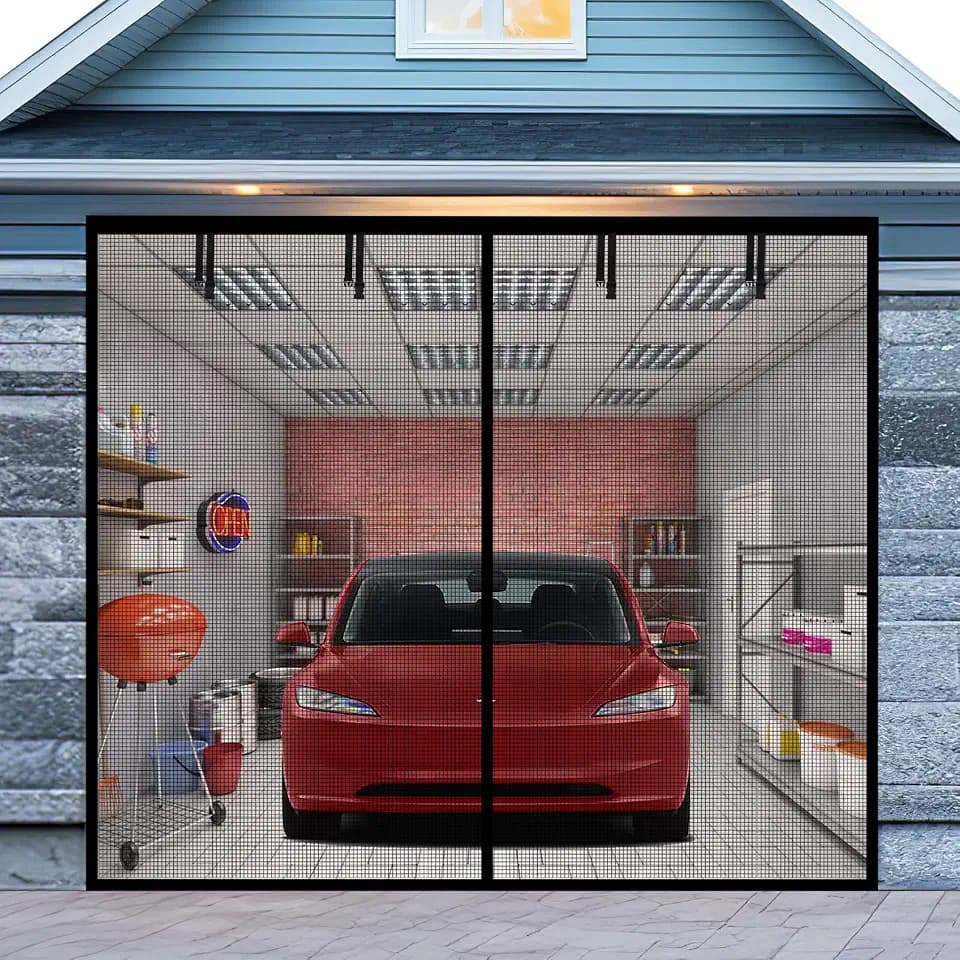 Garage Door Screen for 1 Car Garage 9x8FT, Magnetic Screen Garage with Retractable Fiberglass Mesh and Heavy Duty Weighted Bottom, Easy Assembly & Pass, Hands Free Screen Door Kit