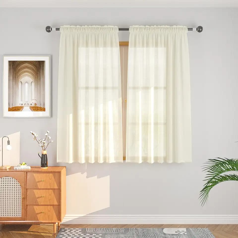 UPOPO Ivory Sheer Curtains 54 inches Linen Texured Farmhouse Living Room Window Curtain Panels Vintage Rustic Bedroom Sheers Open Weave Kitchen Basement Door Bathroom 2 Panels Rod Pocket 52"x54"