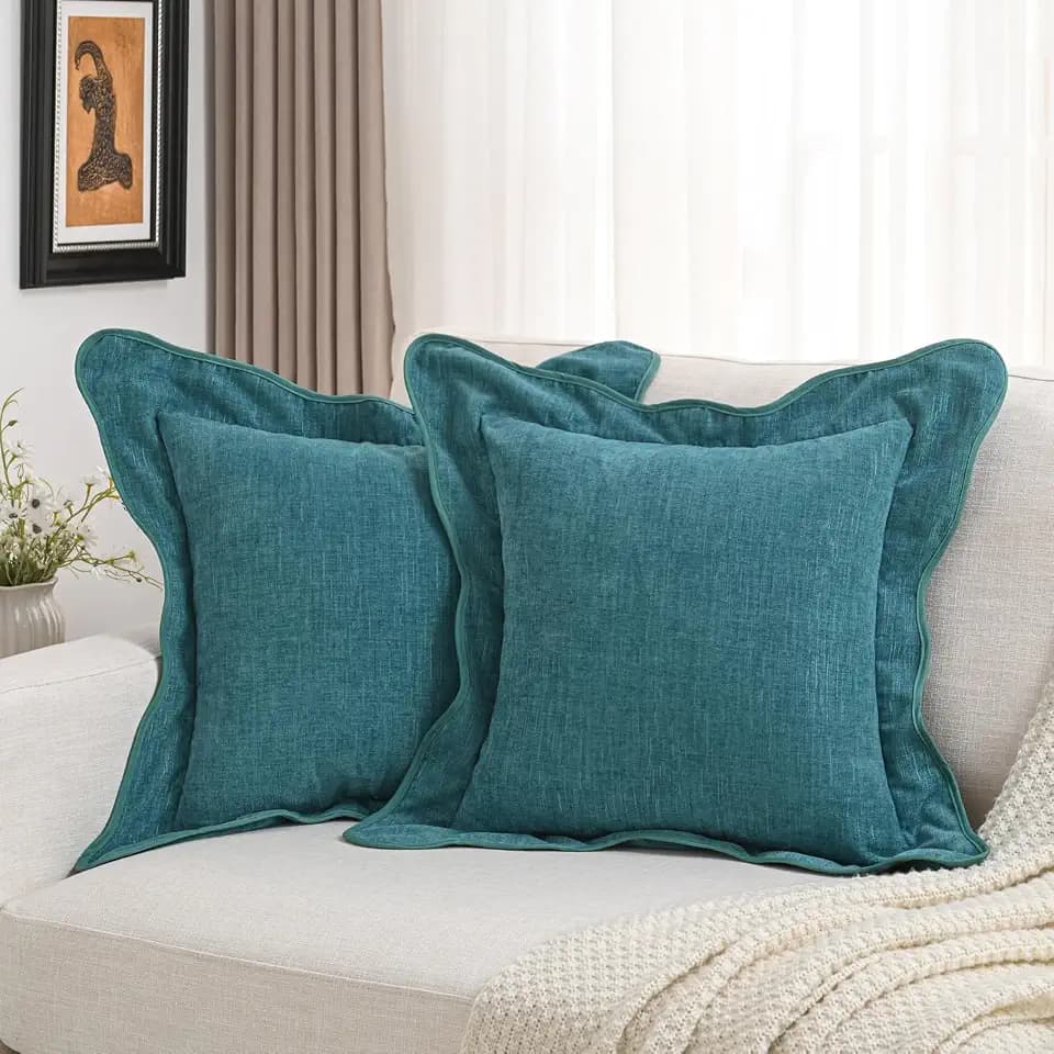 FUTEI Pack of 2 Chenille Throw Pillow Covers 20x20 Inch, Teal