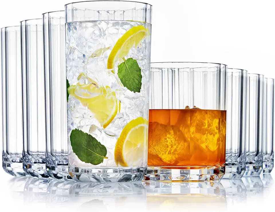 US Acrylic Faceted Clear Plastic Drinking Glasses Set of 8