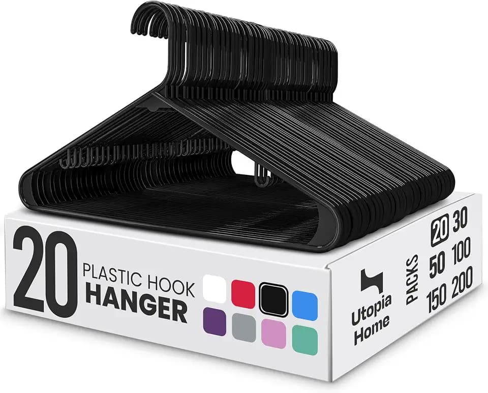 Utopia Home Plastic Hangers 20 Pack – Built-in Strap Hooks Black
