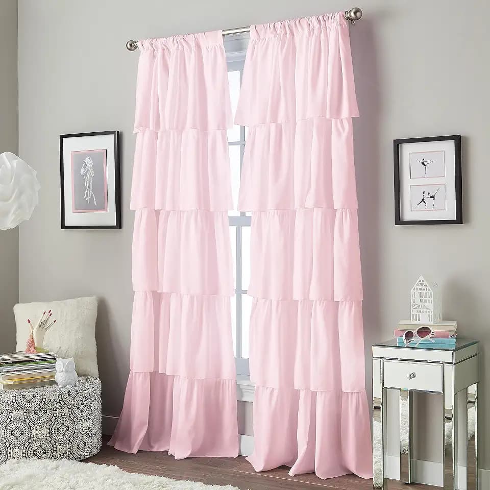 Curtainworks Flounced Ruffle Curtain Panel, 42 x 84, Pink, 1 Panel