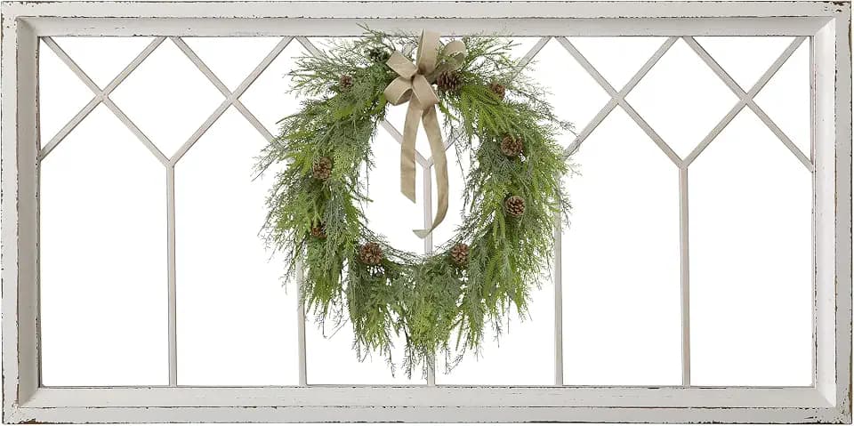 Sintosin Rustic Window Frame Wall Decor 19 X 39 Inches, Distressed White