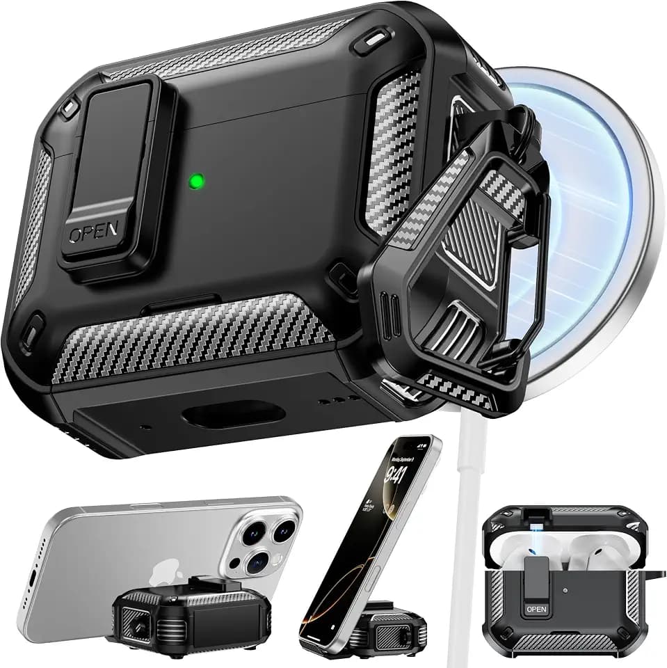 RFUNGUANGO AirPods Pro 3 Hülle, MagSafe Reinigung Handyhalter, Schwarz