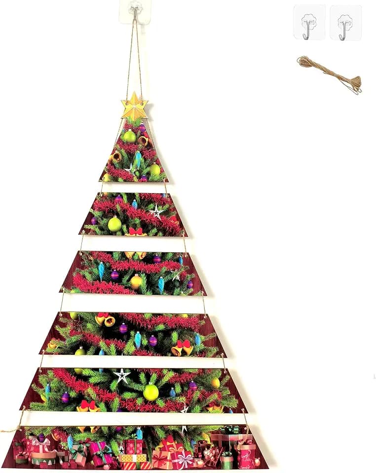 Flat Christmas Tree, Wall Hanging Tree, Wooden Wall Decor for Home (Large)