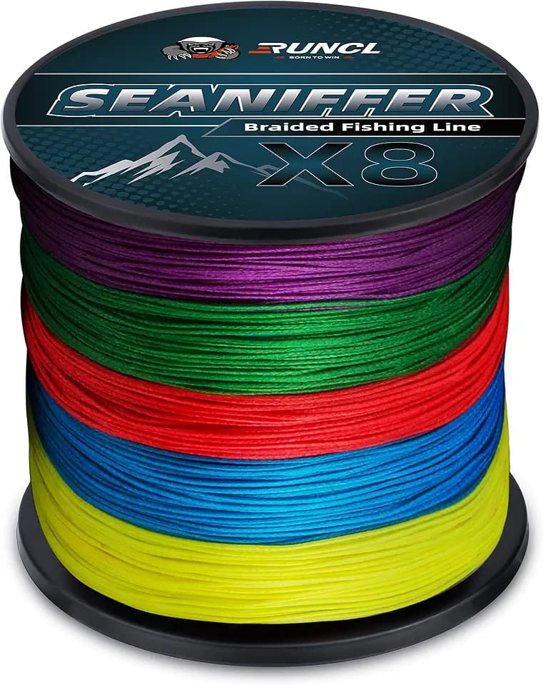 RUNCL Braided Fishing Line X8, Pro Grade Tournament PE Line for Fresh/Saltwater, Abrasion Resistant, No Stretch, Hi Vis Multi-Color Measure Line, 328/546/1093 Yards, 8-200 lb, Christmas Fishing Gifts