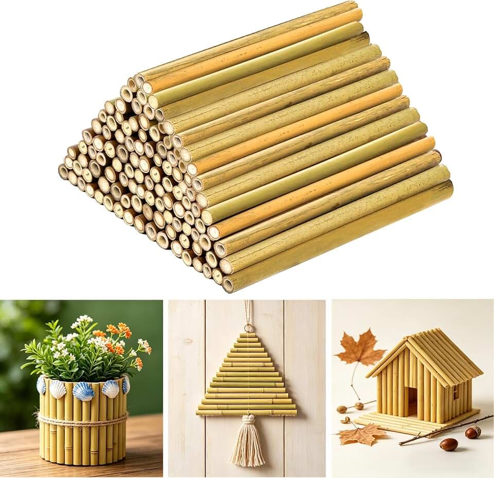Frcctre Set of 200 Natural Bamboo Craft Sticks, 5 Inch Long Natural Bamboo DIY Crafts Sticks Art Projects Supplies Stakes Tubes