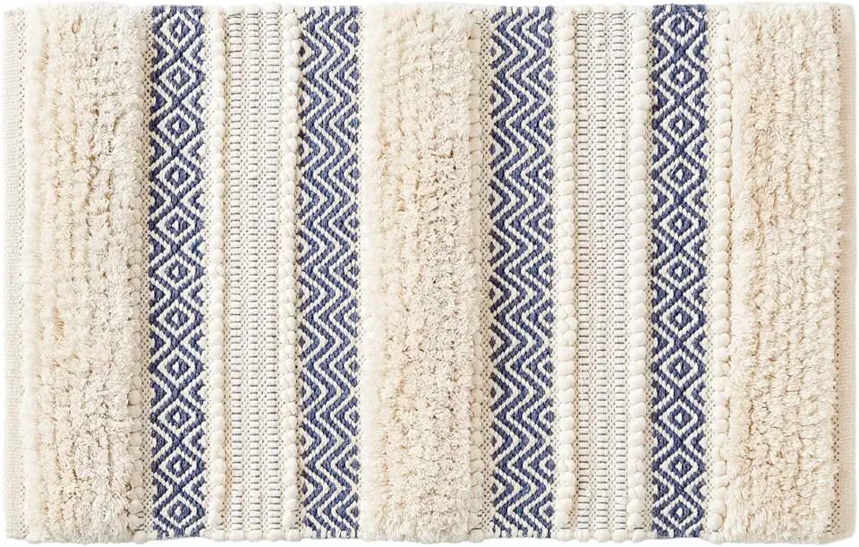 INK+IVY Asher Non-Slip Bath Rug Absorbent Quick Dry Striped, 20 x 32, Navy
