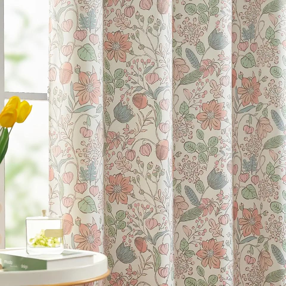 jinchan Pink Blackout Curtains Floral Drapes Farmhouse 84 Inch 2 Panels