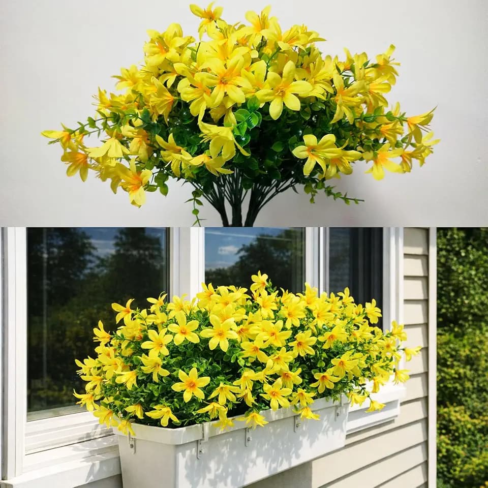 8pcs Artificial Lily Silk Flowers, Faux Flower Bouquet Plants for Wedding Home Party Indoor Table Hotel Office Vases Floral Arrangements Outdoor Garden Decor, Yellow