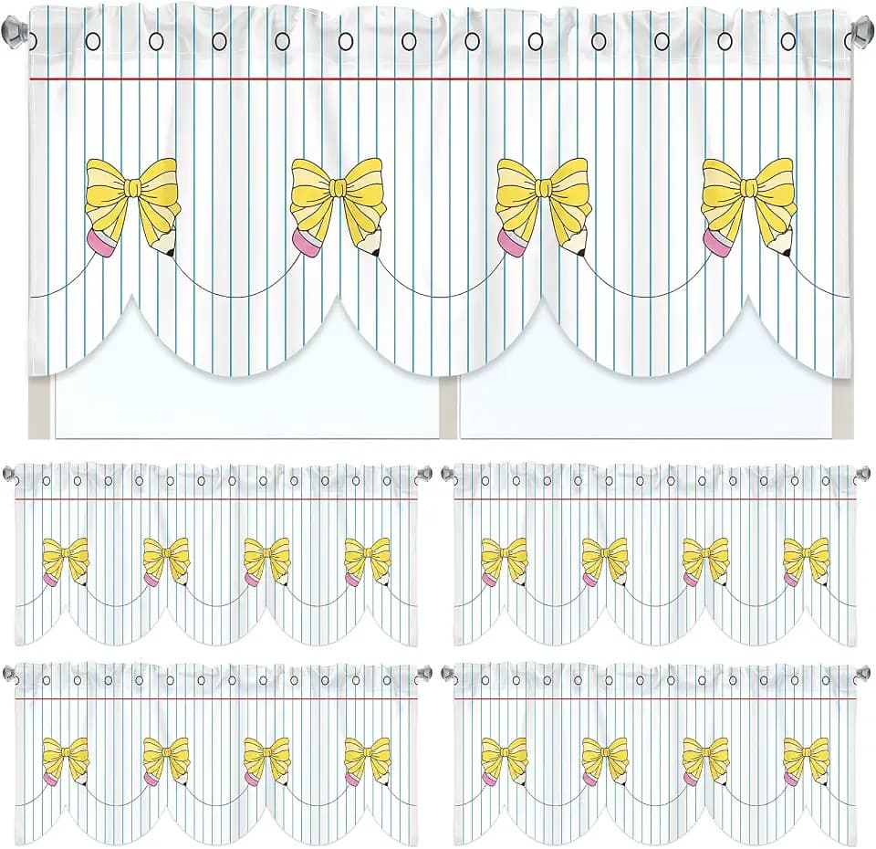 Hahafelt 4 Pcs Classroom Curtains Pastel Pencil Bow Notebooks