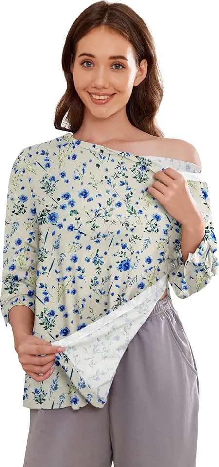 Deyeek Women's Post Shoulder Surgery Shirts Tear Away 3/4 Snap Tops
